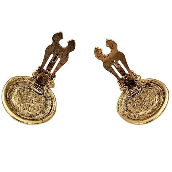 Faux Pearl Roman Designer Gold Tone Clip On Earrings, L490